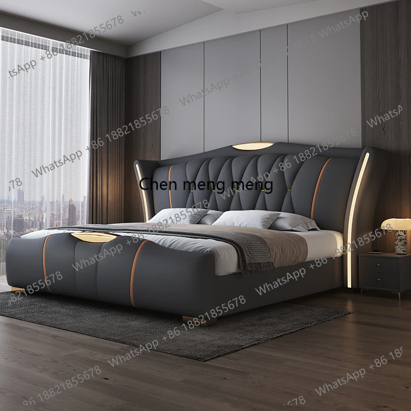 

Кровать-татами из кожи Napa с изголовьем, размеры Queen, Double, King, Twin, роскошная современная мебель для главной спальни E136