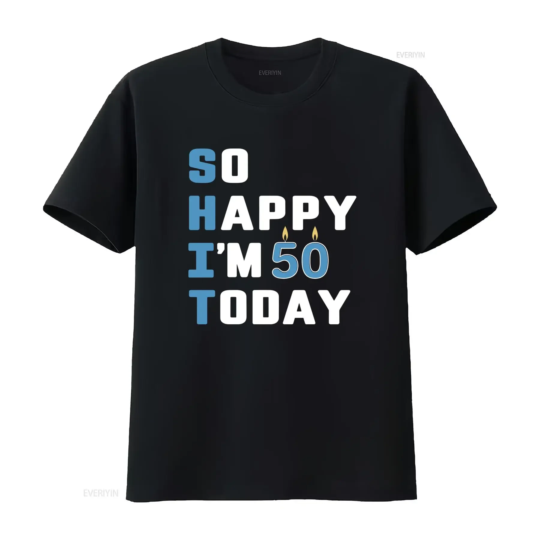 Men'S Funny 50th Birthday T Shirt So Happy I'm 50 Today Print with Candles Confetti Design Lightweight Round Neck vintage