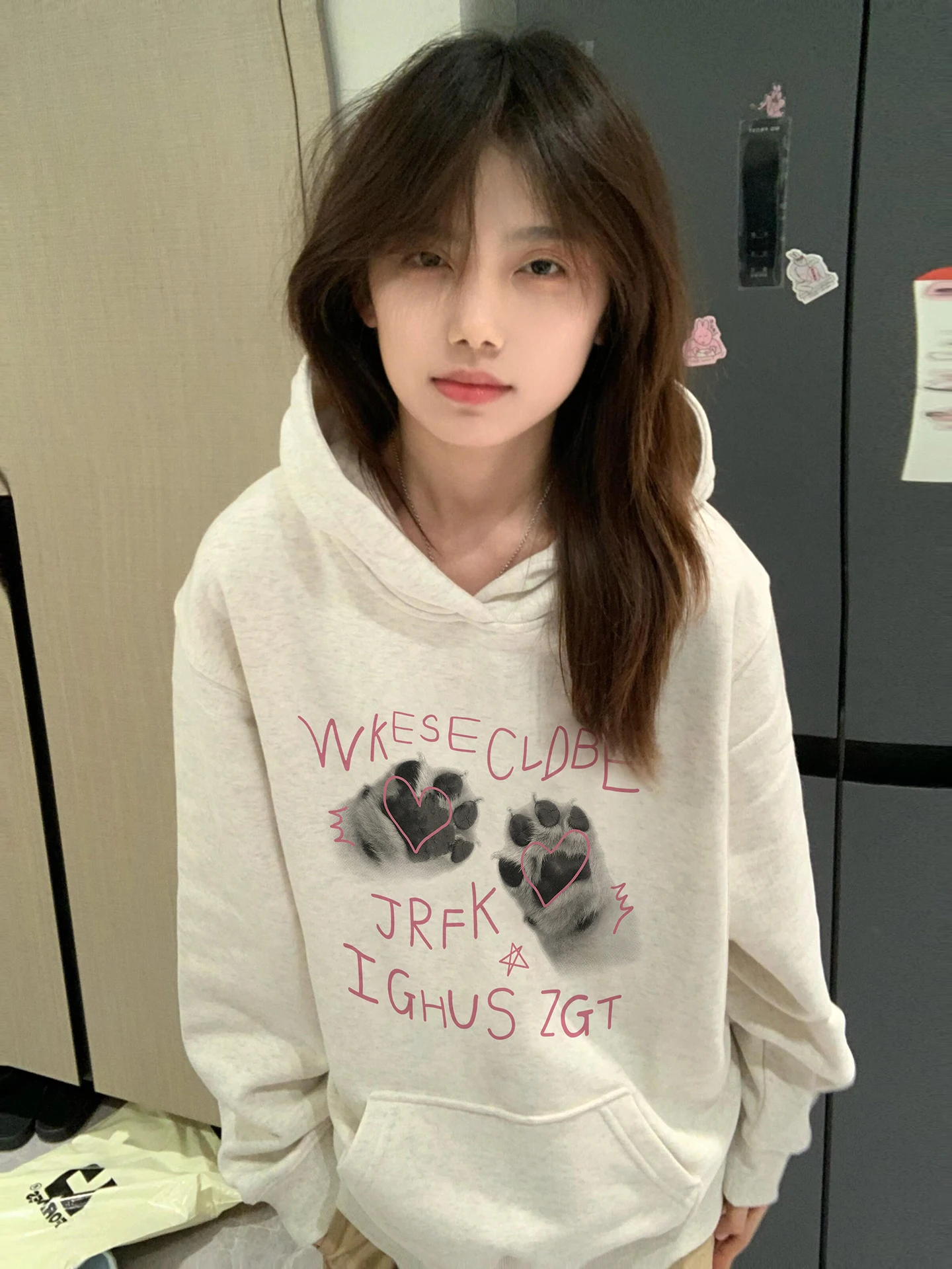 

plus Size Hoodie Sweatirt Thiened Fce American Sle Streetwear ex Autumn Winter Casual Outerwear White ey