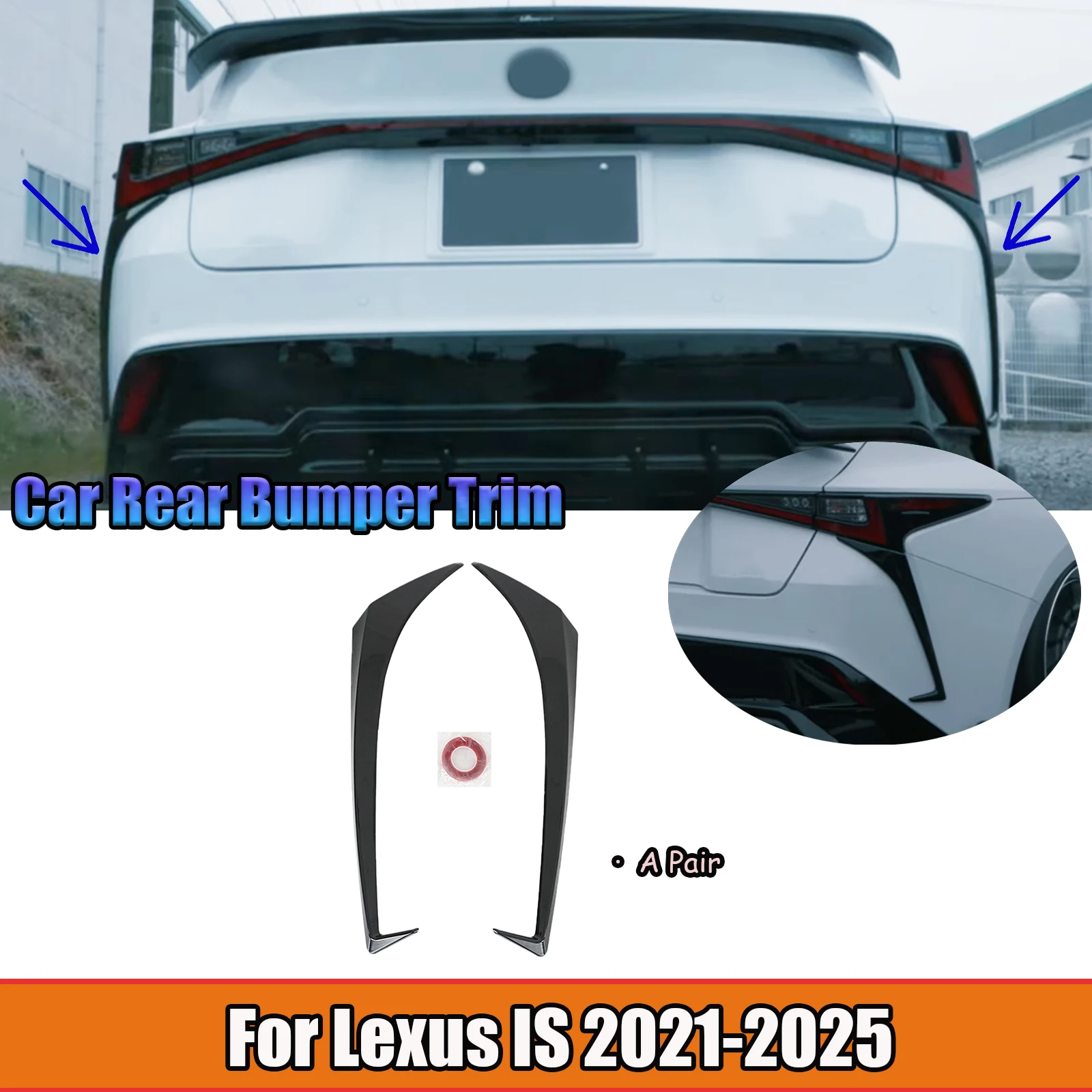 

For Lexus IS 2021-2025 IS300h 2 PCS Rear Bumper Trim Body Kits Carbon Fiber Style Glossy Black Car Accessories ABS Plastic