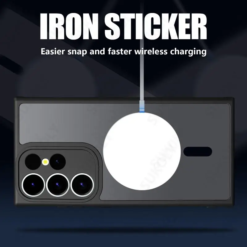 Magsafe-funda de carga inalámbrica magnética mate para Samsung Galaxy S24 Ultra S23 S22 Ultra S23 FE, cubierta acrílica transparente a prueba de