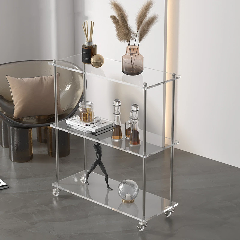 Acrylic small trolley Living room sofa side table Movable coffee table Kitchen home storage