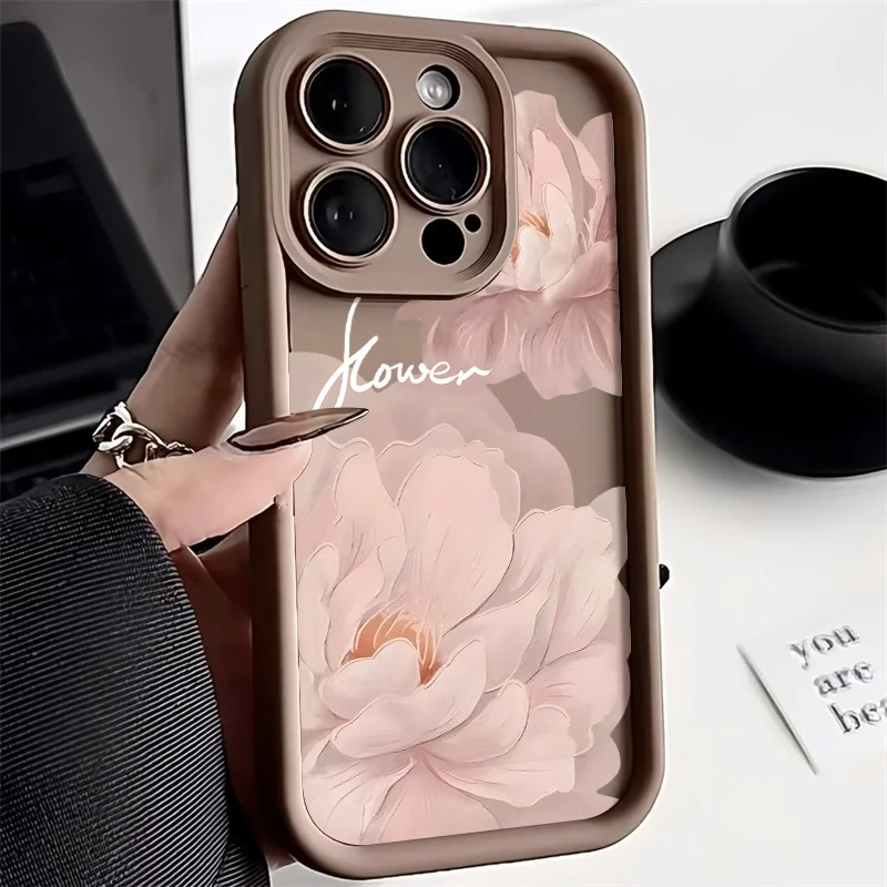 حافظة هاتف على شكل زهرة جميلة لهاتف آيفون 11 13 15 14 12 16 Pro Max 16e 7 8 Plus XR X XS SE غطاء مقاوم للصدمات من السيليكون السائل الناعم