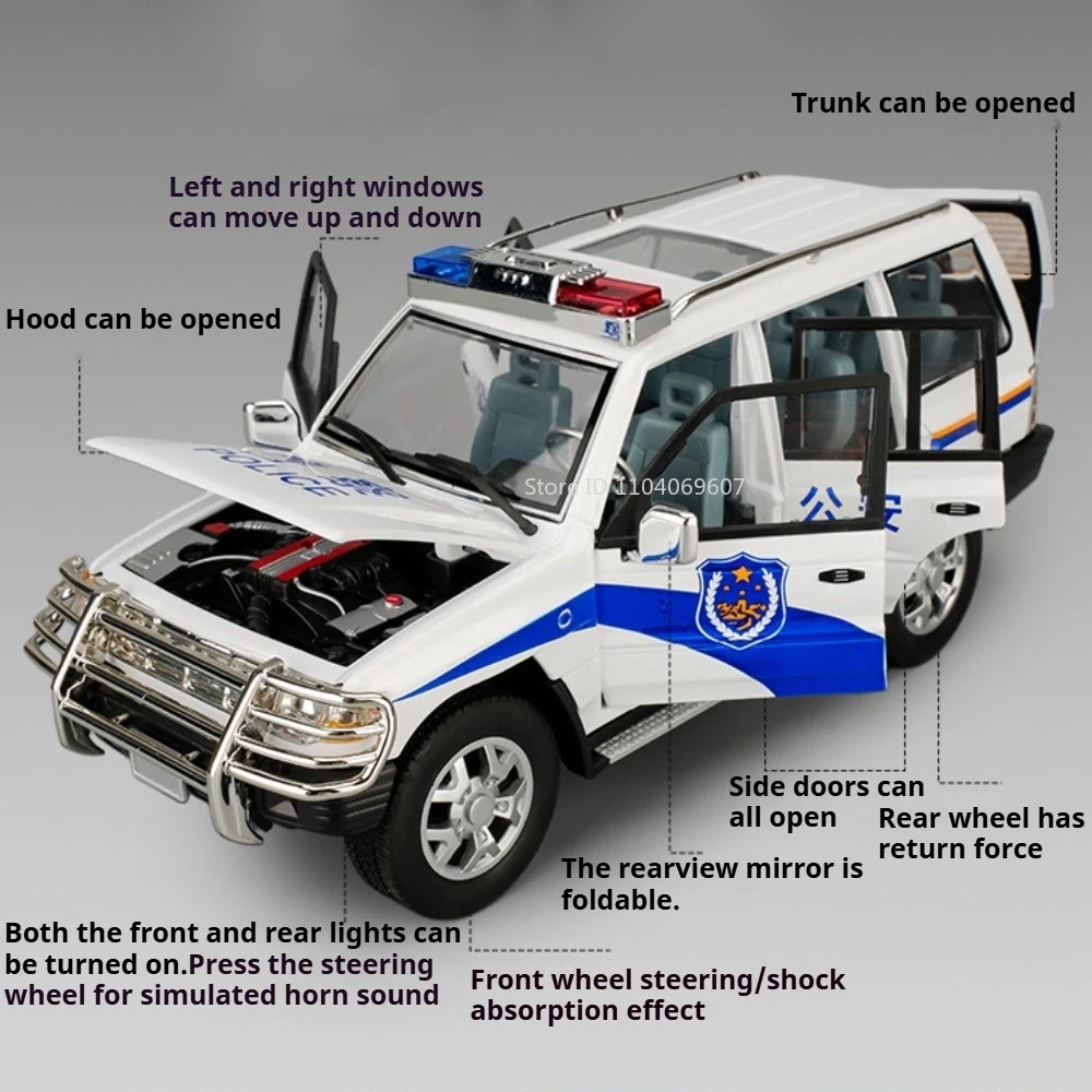 1:18 Mitsubishi Pajero Legering Modellen Speelgoed Auto Wiel Trek Politieauto Deuren Geopend Miniatuur Voertuigen Kinderen Dag Geschenken