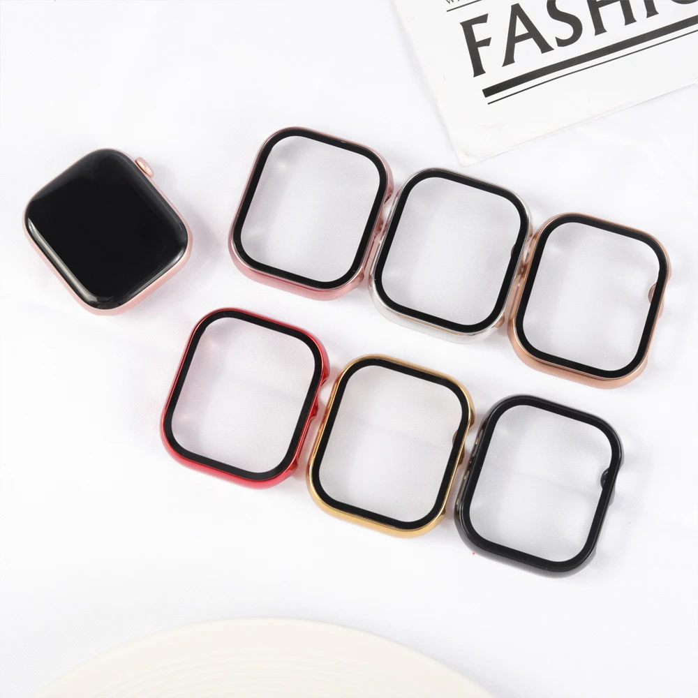 Displayschutzfolie für Apple Watch Gehäuse Serie 12 11 10 9 SE 8 7 6 46mm 42mm 45mm 44mm 40 41 PC-Stoßfänger + gehärtetes Glas iWatch-Hülle – Detail 8