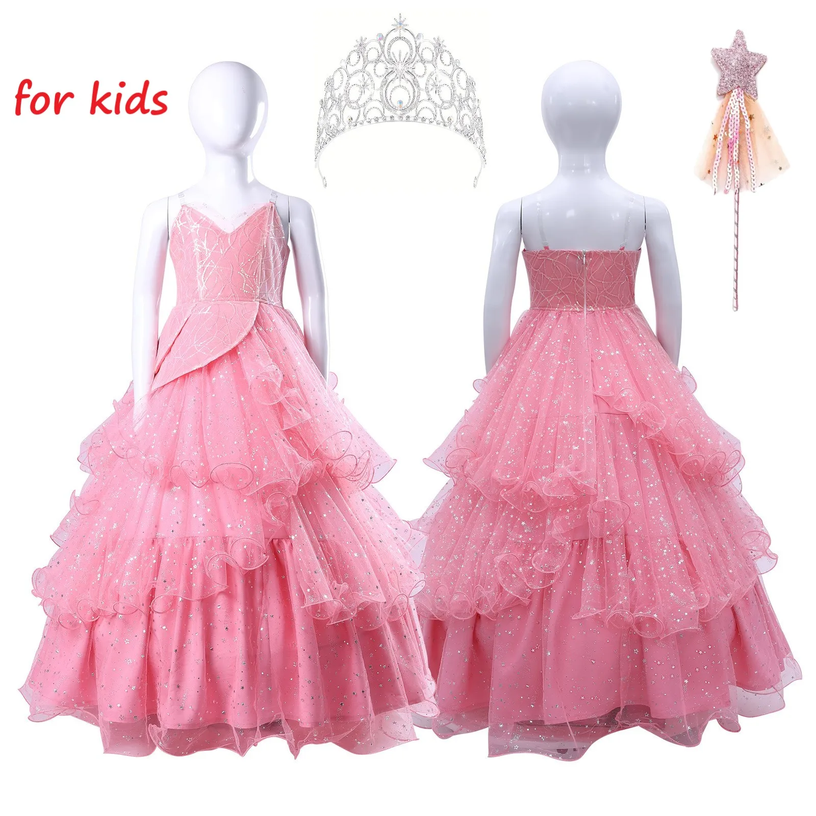 IN STOCK Glinda Wicked Cosplay Costume Disguise for kids Girl Pink Dress Roleplay Fantasy Outfit Halloween Carnival Suit