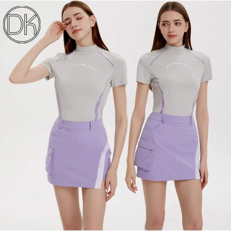 

New DK Golf Clothing Women Crew neck Short Sleeve T-shirt Fast Dry Tops Female High Waist Pencil Skirt Golf Sportswear