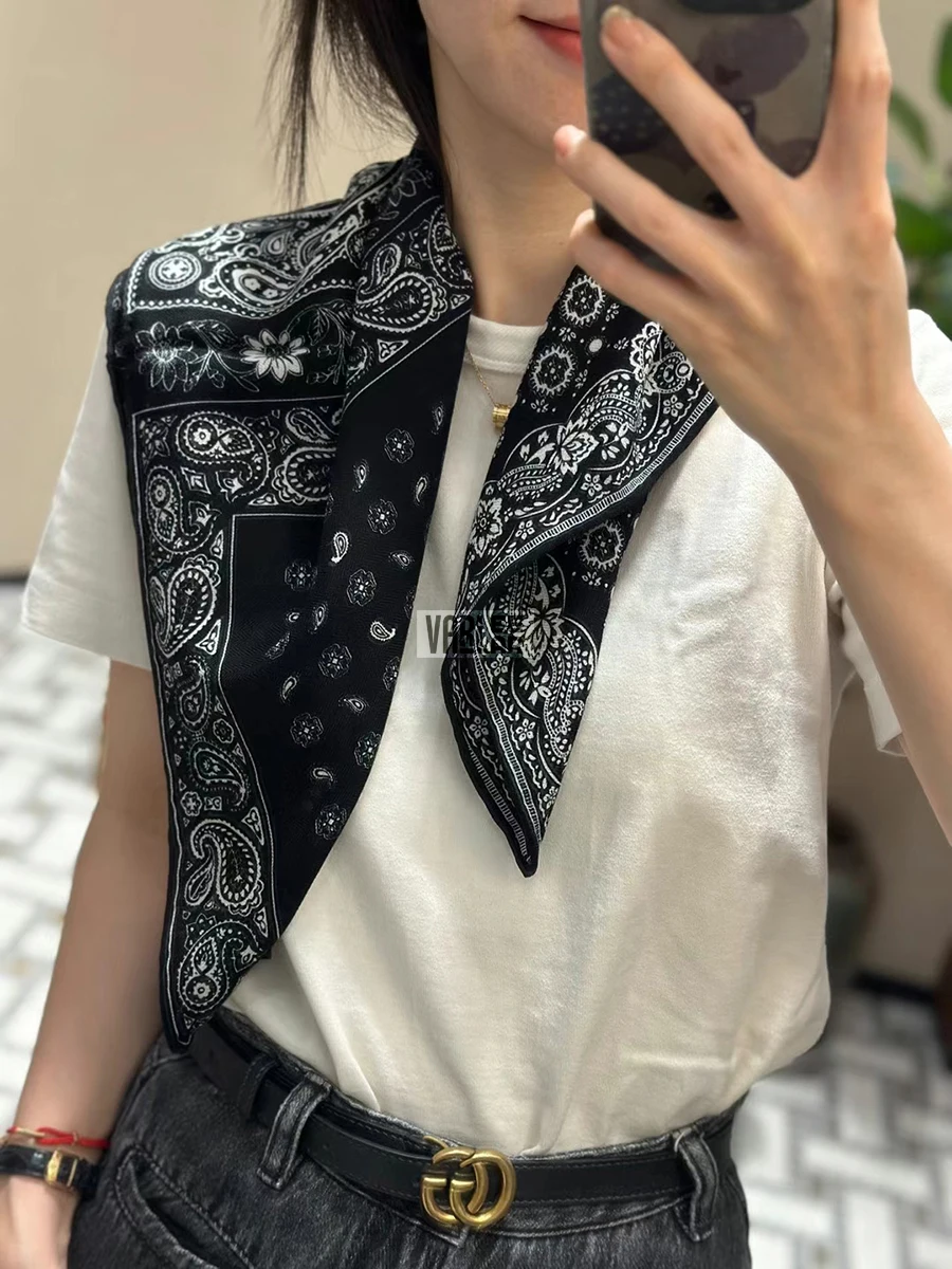 Paisley Silk Wool Scarf Cashmere Herm Hand Rolled Bag Bandanas Double Sided Shawls Luxury Soft Accessories Neck Belt Decoration