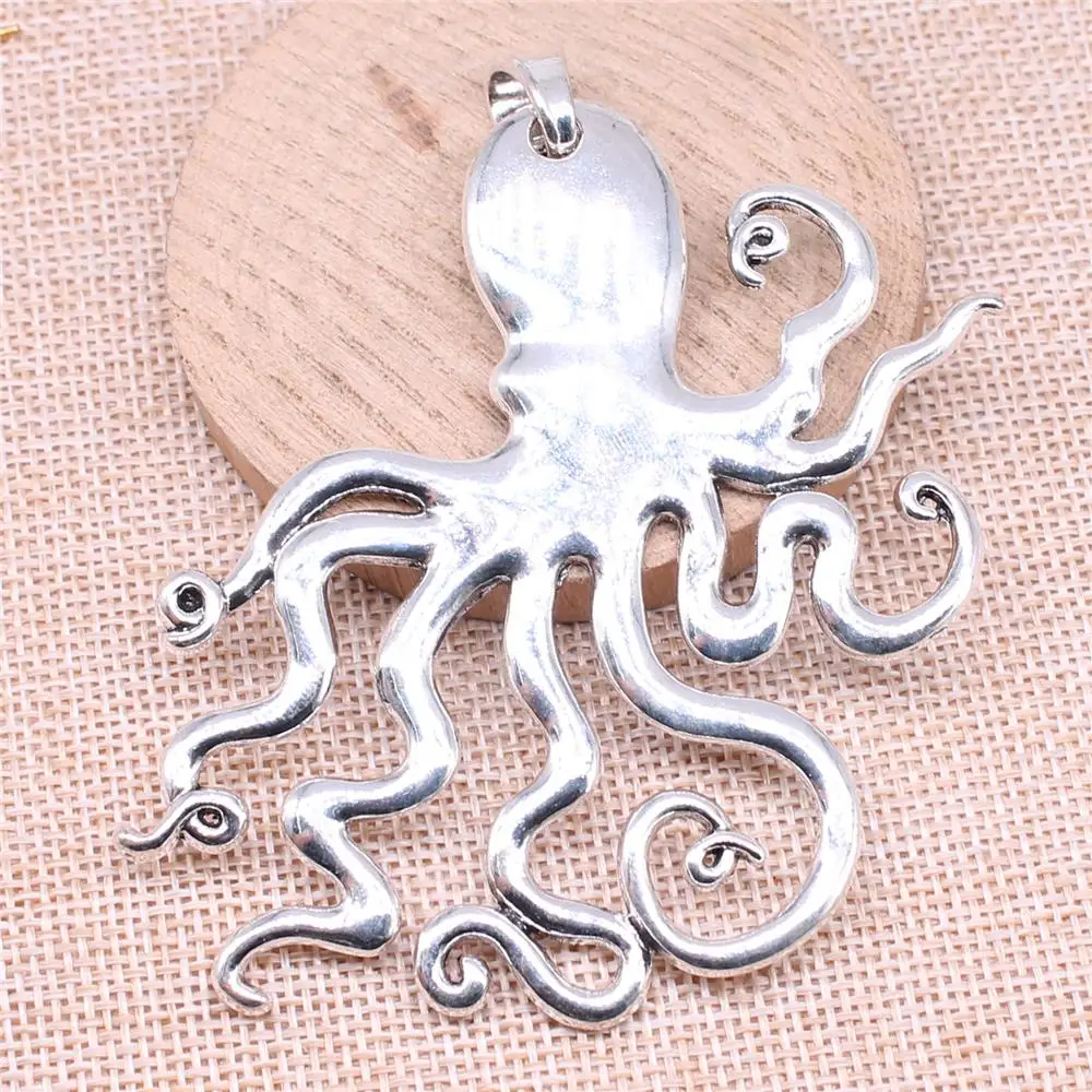 WYSIWYG 1pcs Charms 88x86mm Big Octopus Pendant Charms For Jewelry Making Antique Silver Color Octopus Pendant