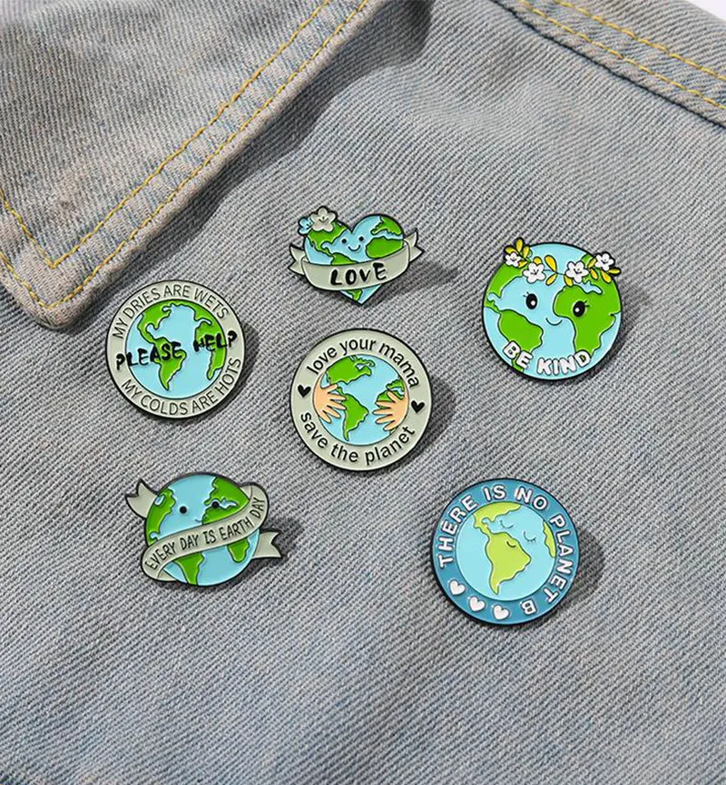 Enamel Pin Custom Be Kind Hug Earth No Planet B Brooches Lapel Pin Badge Environment Jewelry Gifts For Kids Please Help Earth