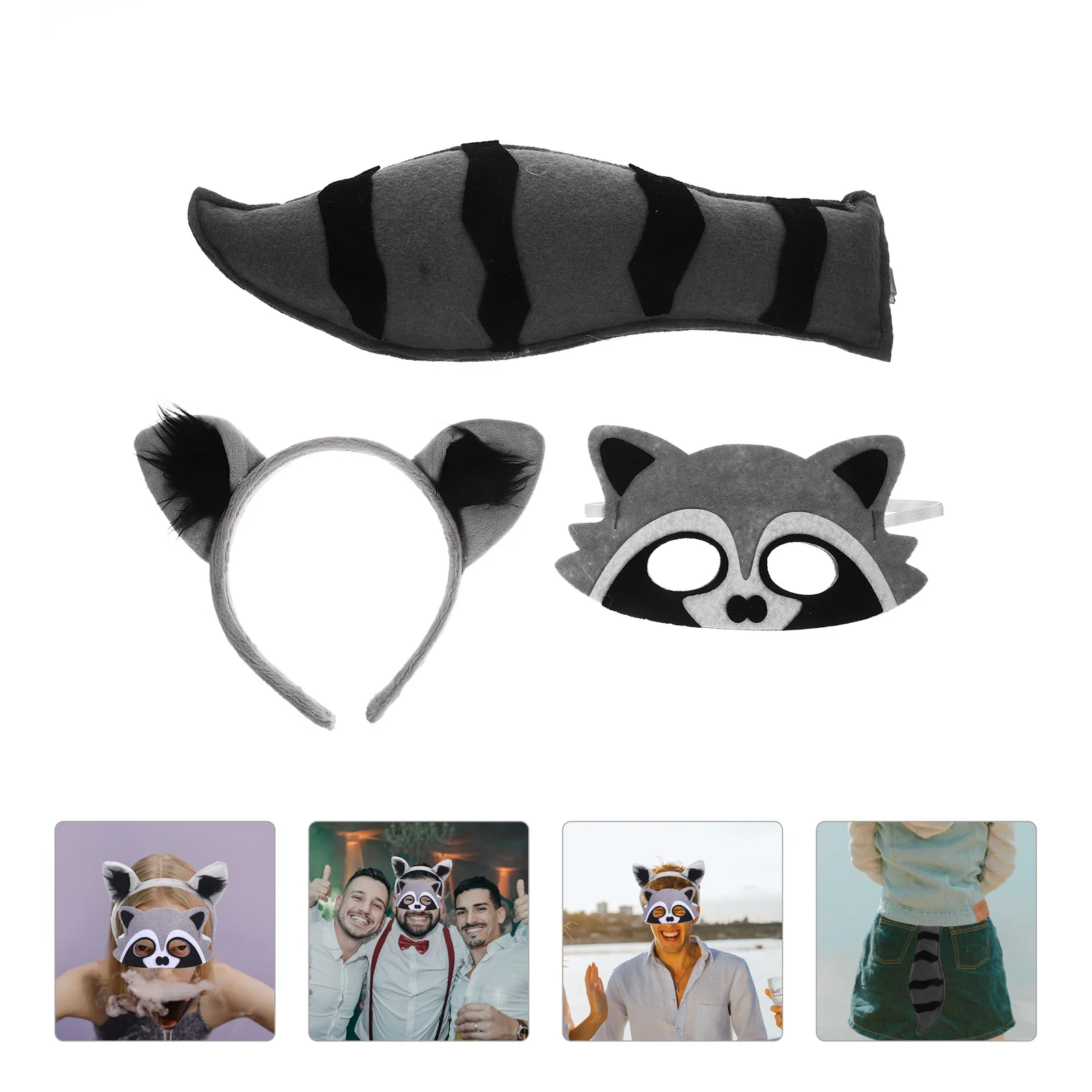 

Cosplay Suit Rocket Raccoon Plush Animal Wolf Ears Costume Adult Tails Kids White Headband Halloween Prop Set Child