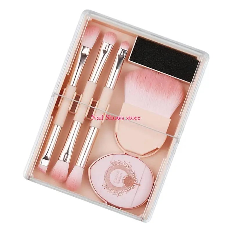 Juego cepillo maquillaje doble cabeza e0BC, aplicador bronceador polvo hojas ojos maquillaje líquido en