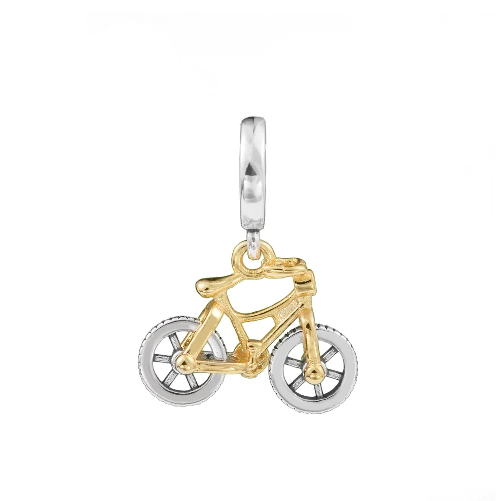 2024 Crystals Two-tone Spinning Wheels Bicycle New IN Mother Kids Women Sterling Silver Bracelets Charms For Jewelry Making