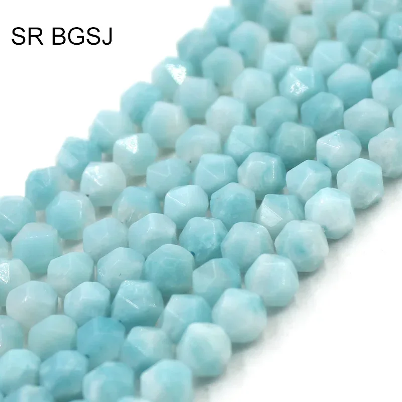 

8mm Faceted Round Polygonal Pure Amazonite Stone Gems Natural Spacer Beads Strand 15"