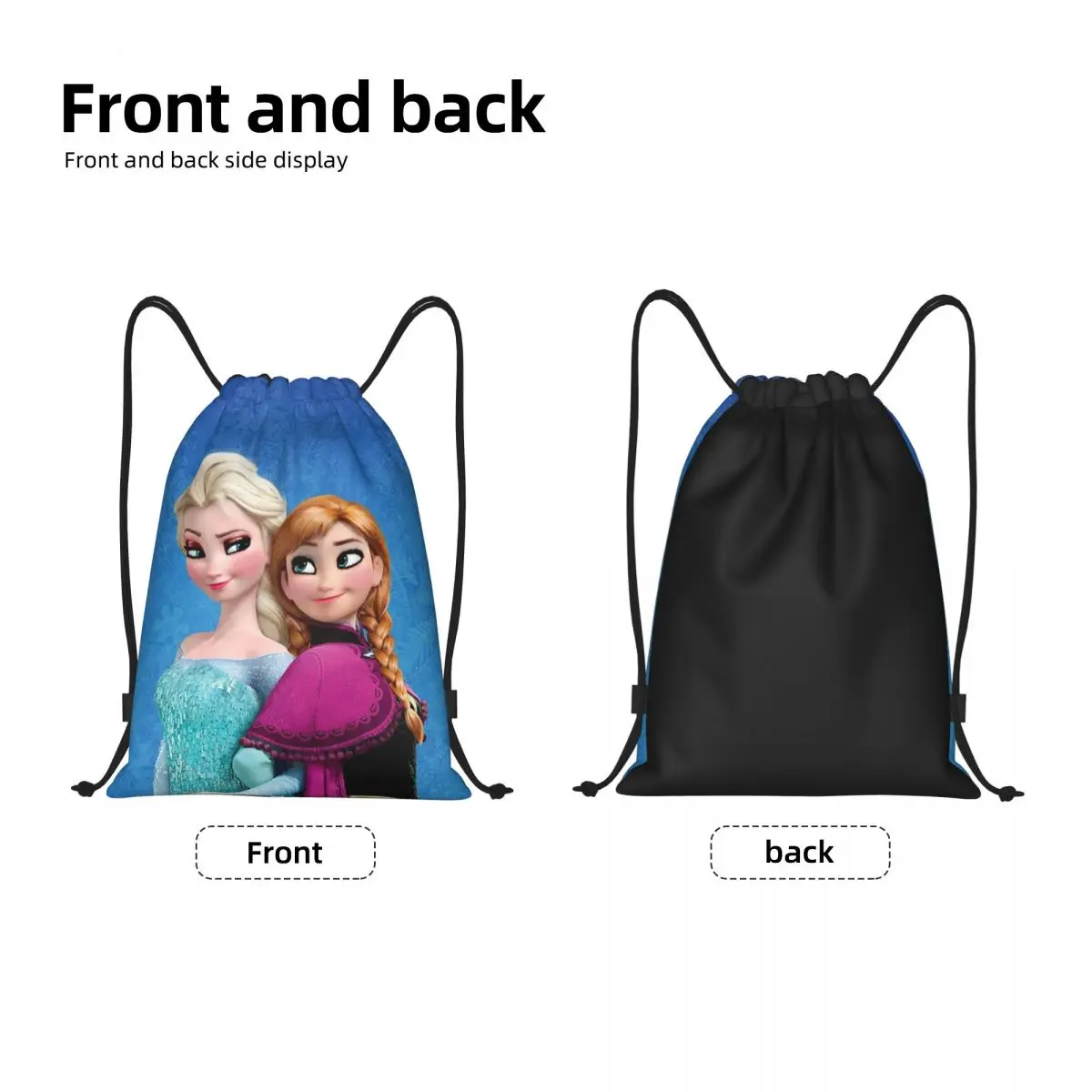 Custom Elsa Anna Princess Frozen Drawstring Bags Men Women Foldable Gym Sports Sackpack Anime Cartoon Training Backpacks