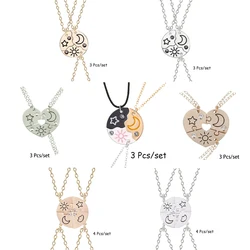 3 Pcs/set Sun Moon Star Pendant Necklace For Women Best Friend Forever Friendship BFF Necklace Adjustable Geometric Jewelry Gift