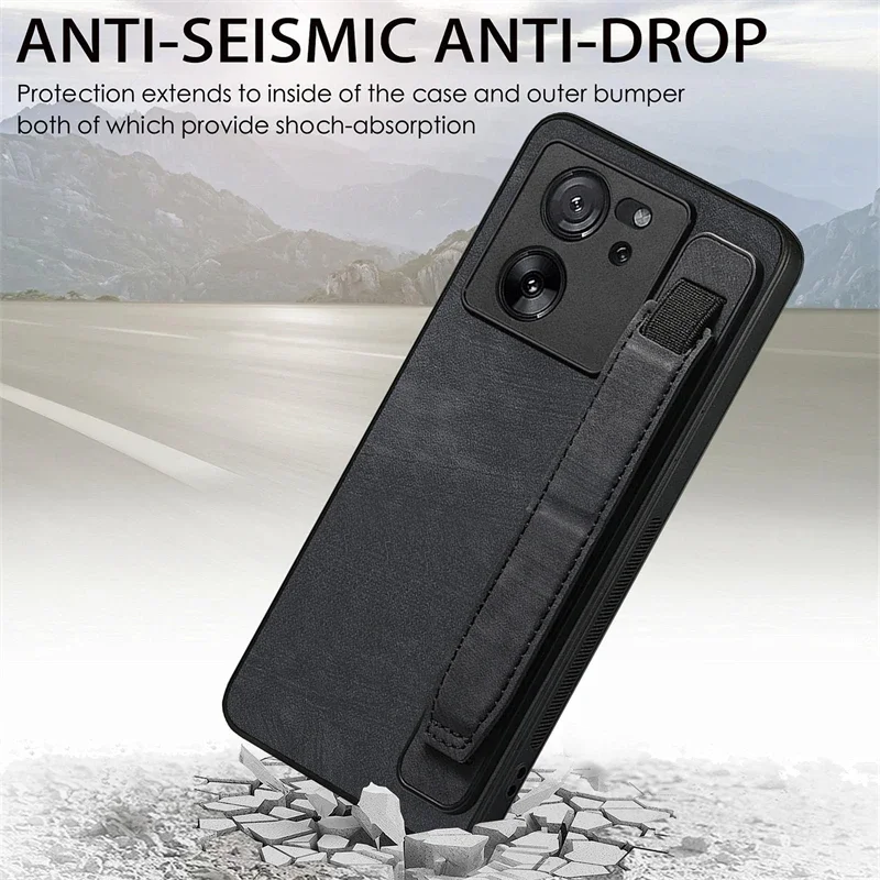 Leather Case For Xiaomi 15T 14T 13T 11T 13 Mi 11 Lite 5G NE 10T Pro 11i Wrist Strap Stand Holder Silicone Case Back Cover Funda