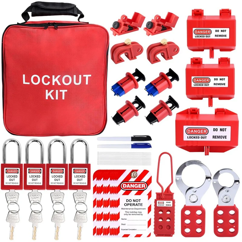 56 Pcs Lockout Tagout Kit Safety Electrical With Clamp-On Circuit Breaker Lockout,For Electrical/Industrial/Mechanical