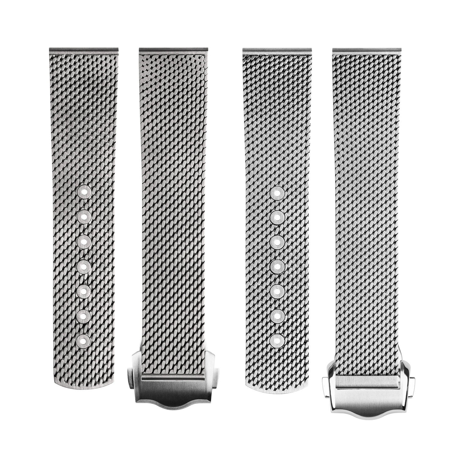 حزام شبكي ميلانيزي من الفولاذ التيتانيوم 20 ملم لساعة أوميغا AT150/سيماستر 300/007 - لا وقت للموت بإبزيم قابل للطي للرجال