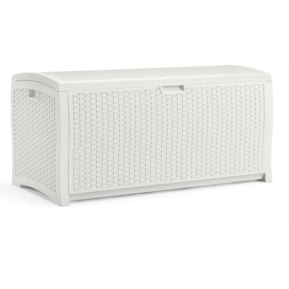 

99 Gallon Heavy Duty Resin Wicker Horizontal Outdoor Deck Box, White