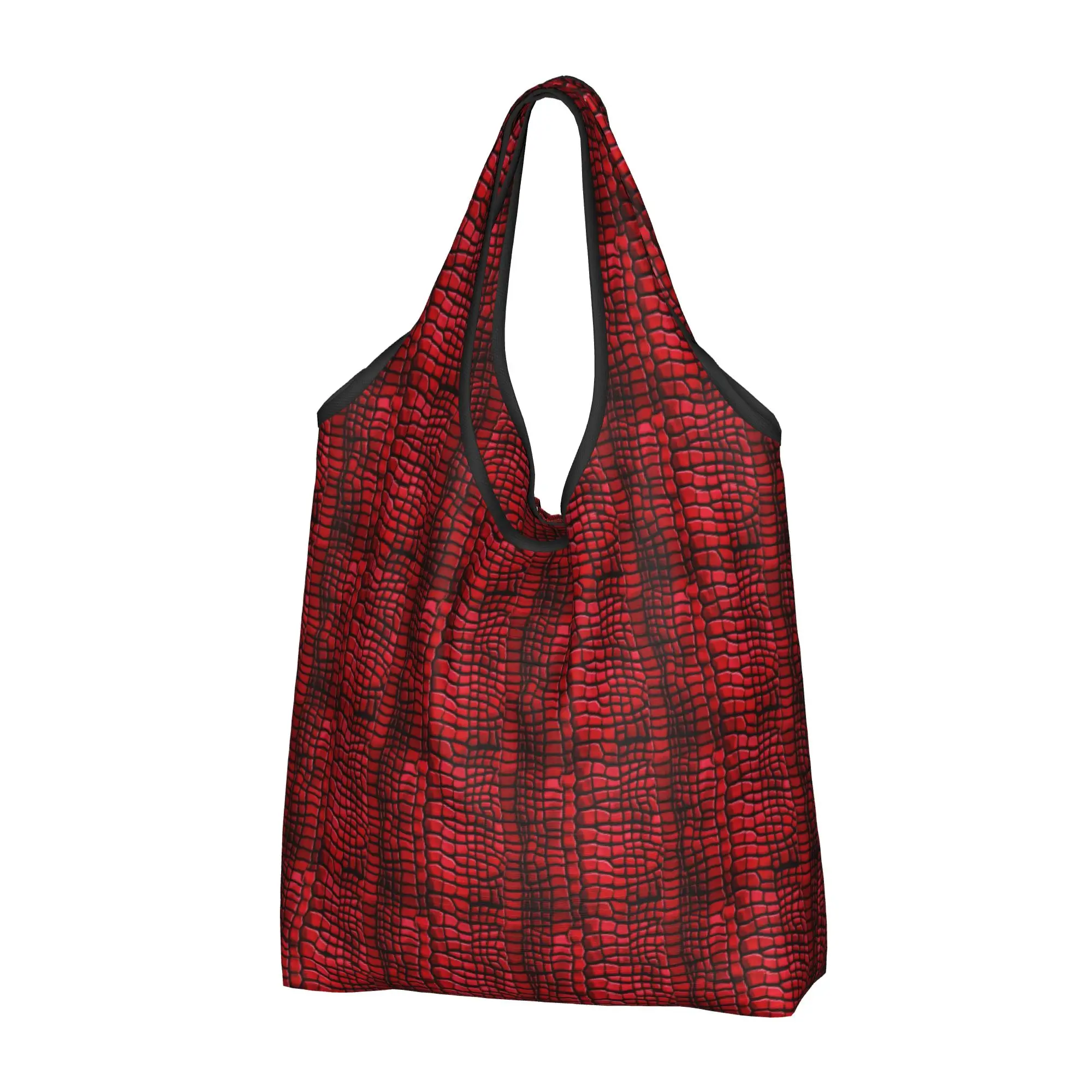 Reusable Red Dragon Crocodile Skin   Shopping Bag Women Tote Bag Portable Alligator Reptile Scales Grocery Shopper Bags