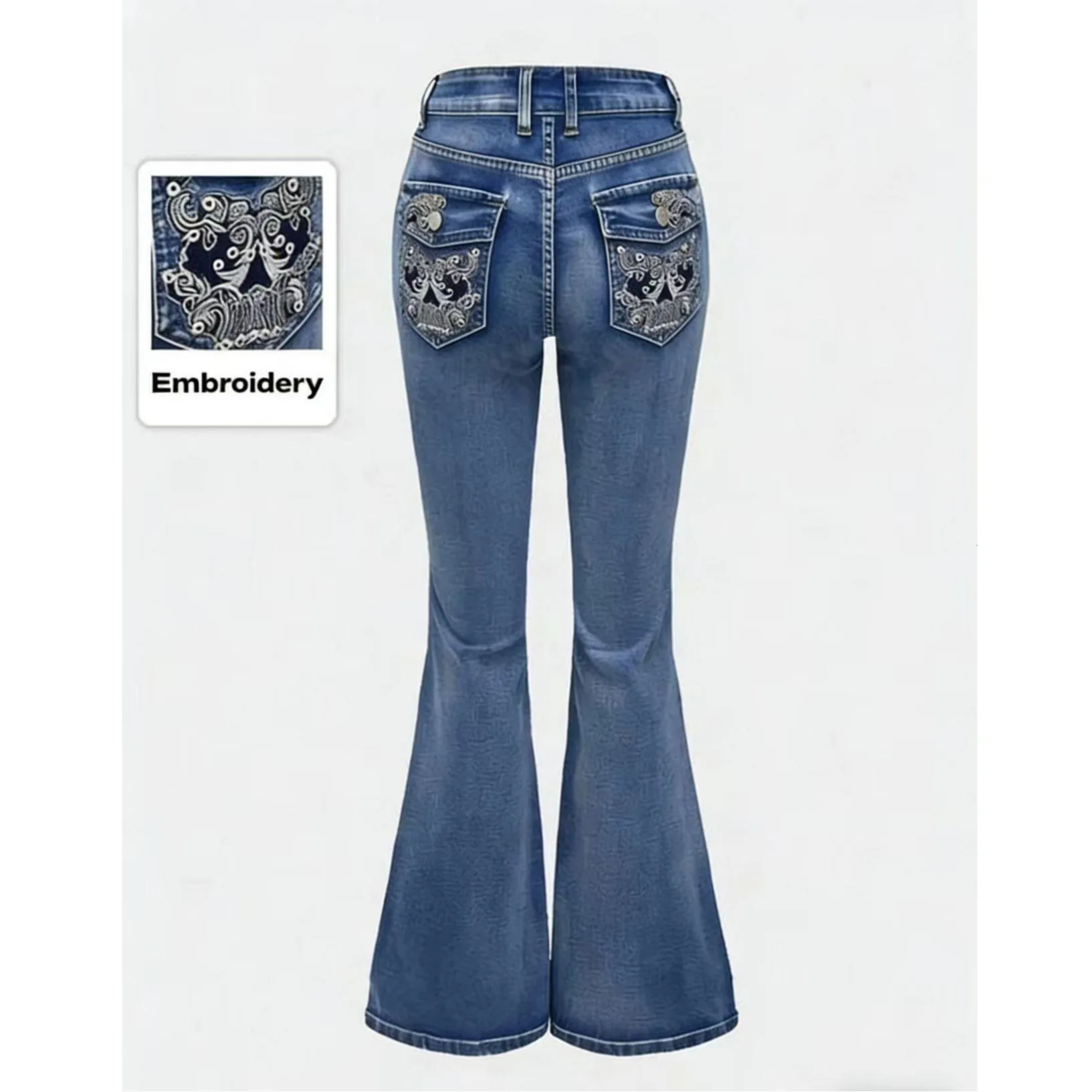 

Flare Pants Solid Women Bootcut Jeans High Waist Jean Slim Full Length Denim Trousers Basics 2026 Spring Pockets Embroidery