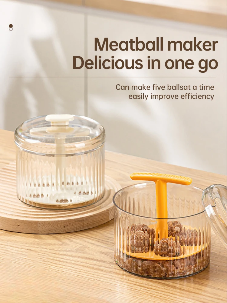 Quintuple Meatball Maker With Container, Creative Kitchen Meat Baller Maker Press Tool, Mince Storage Container With Lid