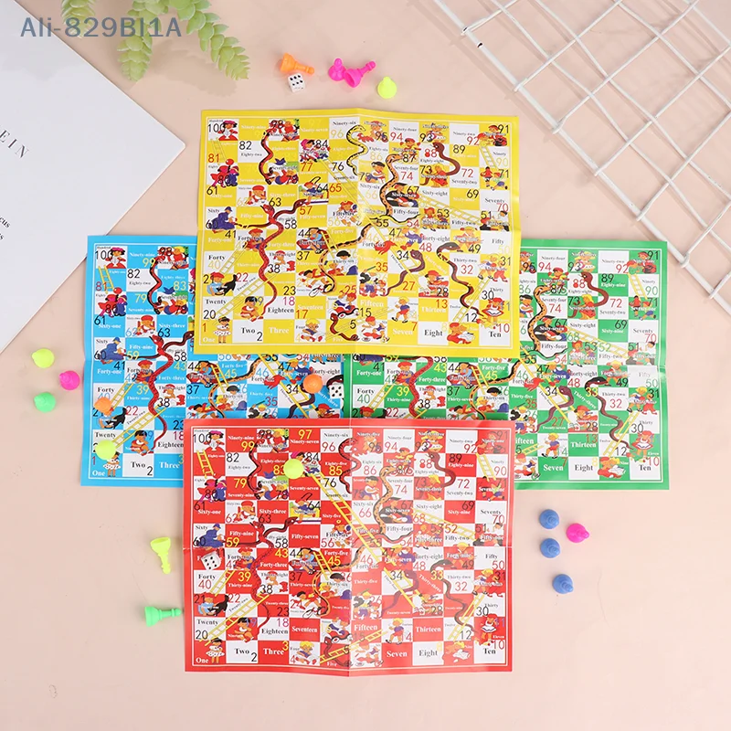 Snake Ladder Plastic Flight Chess Set Portable Family Party Board Games Toys for Kids for 2-4 Players