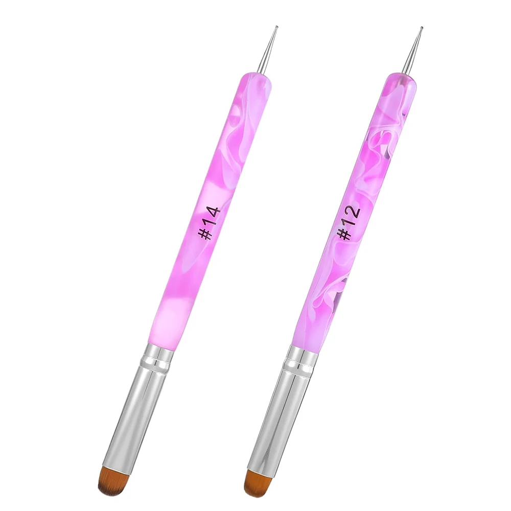 2Pcs Set French Manicure Brush Gel Acrylic Nail Brushes Double-Ended Dotting Tool Nail Art Pen Manicure Cuticle Clean Painting