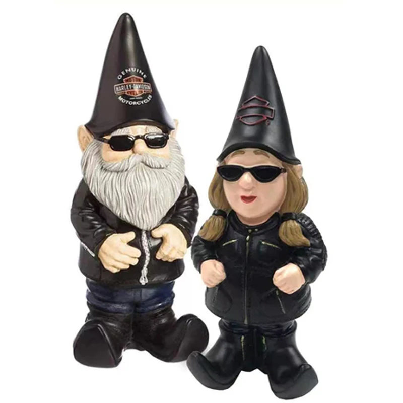 1Pc Harley-Davidson Lady Biker Themed Polystone Garden Gnome Dwarf Resin Ornaments Home Decor