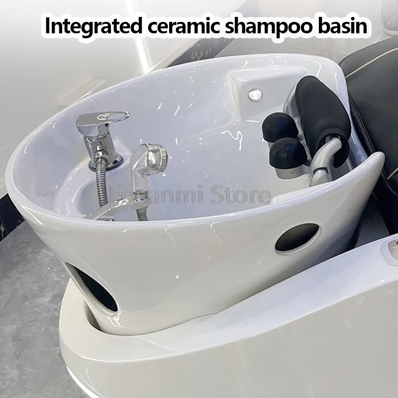 Multifunctional Luxury Electric Massage Shampoo Bed For Hair Salon With Ceramic Basin Back Massage Head Spa Hair Washing Chair