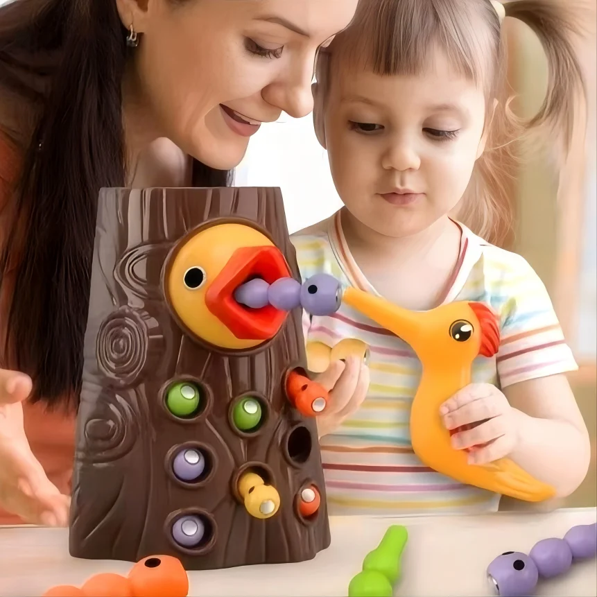 Jouets éducatifs Montessori : Jeu de attraper les vers en bois, jeux magnétiques pour tout-petits, développement du bébé, plateau d'activités, jouets de maisonnette
