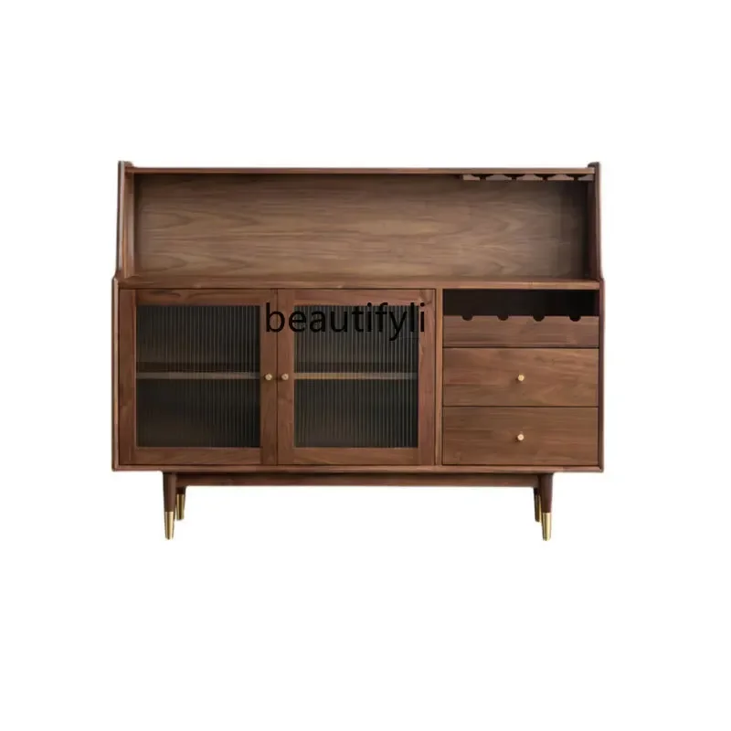 

Nordic black walnut dining side cabinet living room solid wood wine cabinet Cherry wood log multi-functional storage cabinet