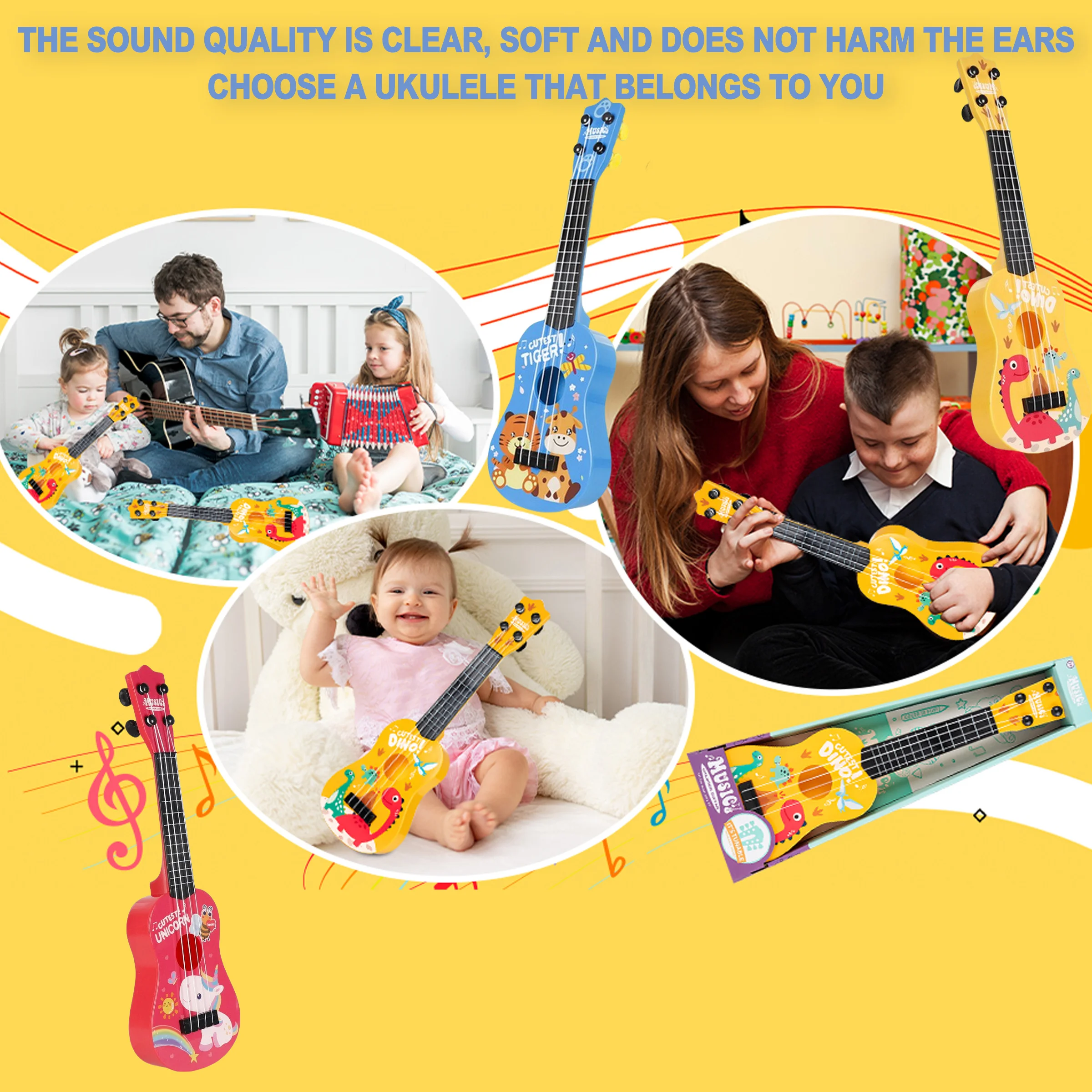 لعبة جيتار القيثارة الممتعة للأطفال، ضبط لطيف مكون من 4 أوتار، لعبة تعليمية مضيئة قابلة للعب، مناسبة لهدايا أعياد الميلاد والعطلات للأولاد والبنات