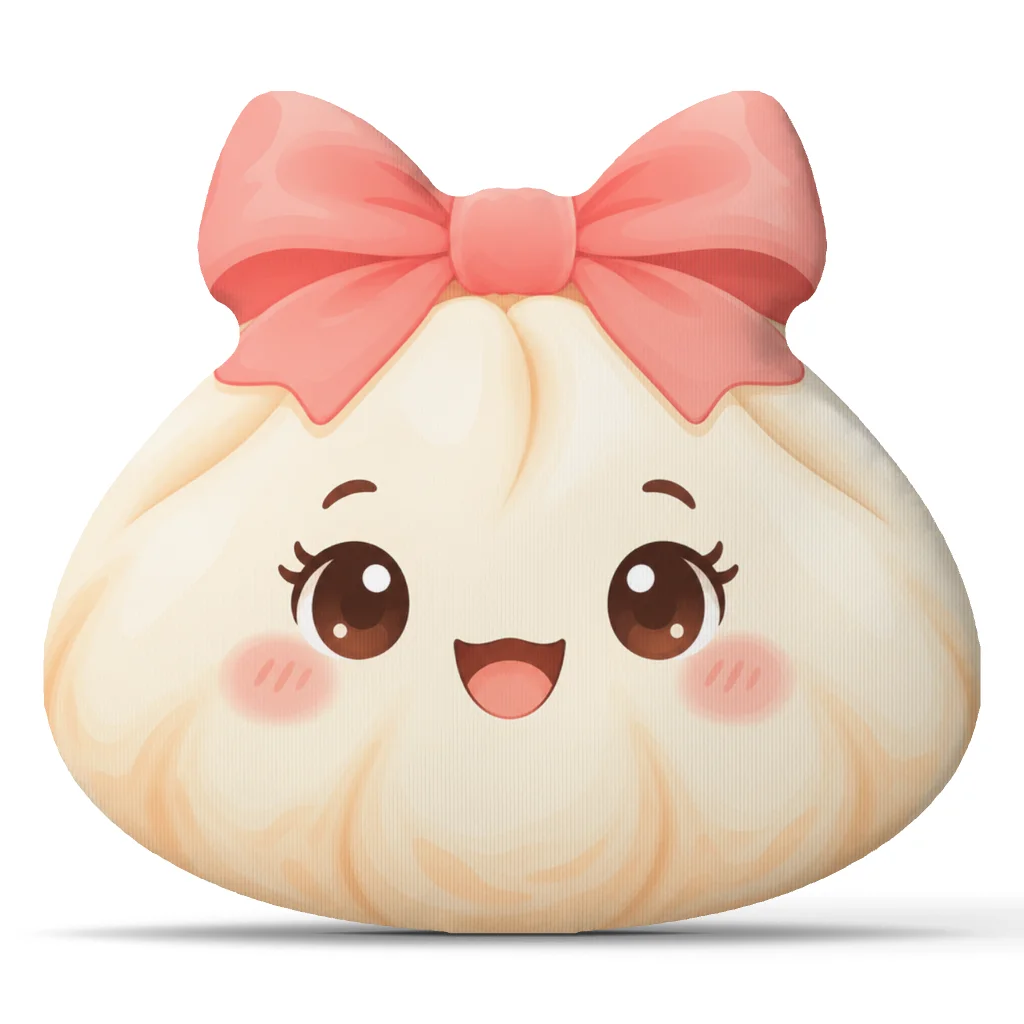 Cute Bao Dumpling Plush Pillow Kawaii Bow Stuffed Cushion Shaped Throw Pillow for Sofa Bedroom Sweet Food Decor Gift Home