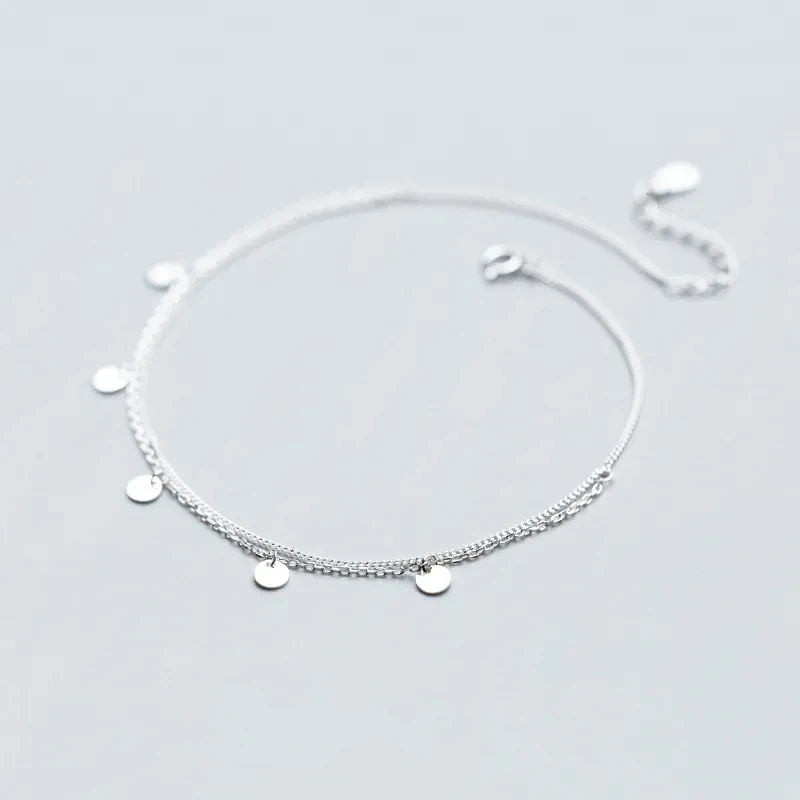 Modian Simple Double Layer Link Chain Anklet for Women Real 925 Sterling Silver Geometric Sequins Anklet Fashion Fine Jewelry