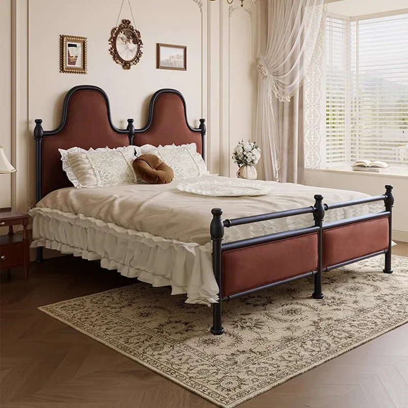 

"Old Paris Double Bed" Harajuku forest fabric soft bag bed, retro high-back bedside, pure solid wood bed board