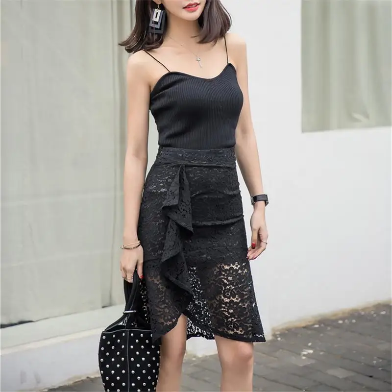 

Women Irregular crochet lace new long section high waist slimming skirt plus size S-5XL