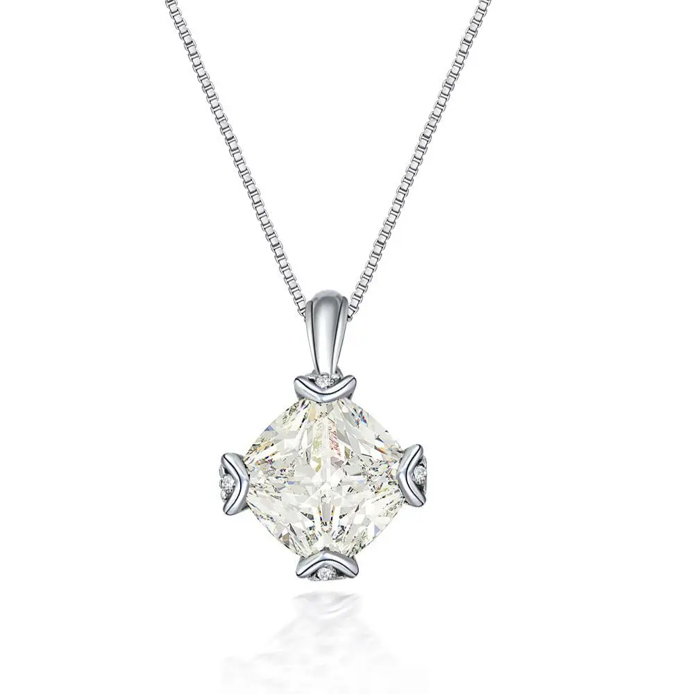 New S925 Silver 7-carat White G Color Fat Square 11 * 11 Necklace 925 Silver Fashion Sexy Neck Jewelry 40+5cm Wedding Jewelry