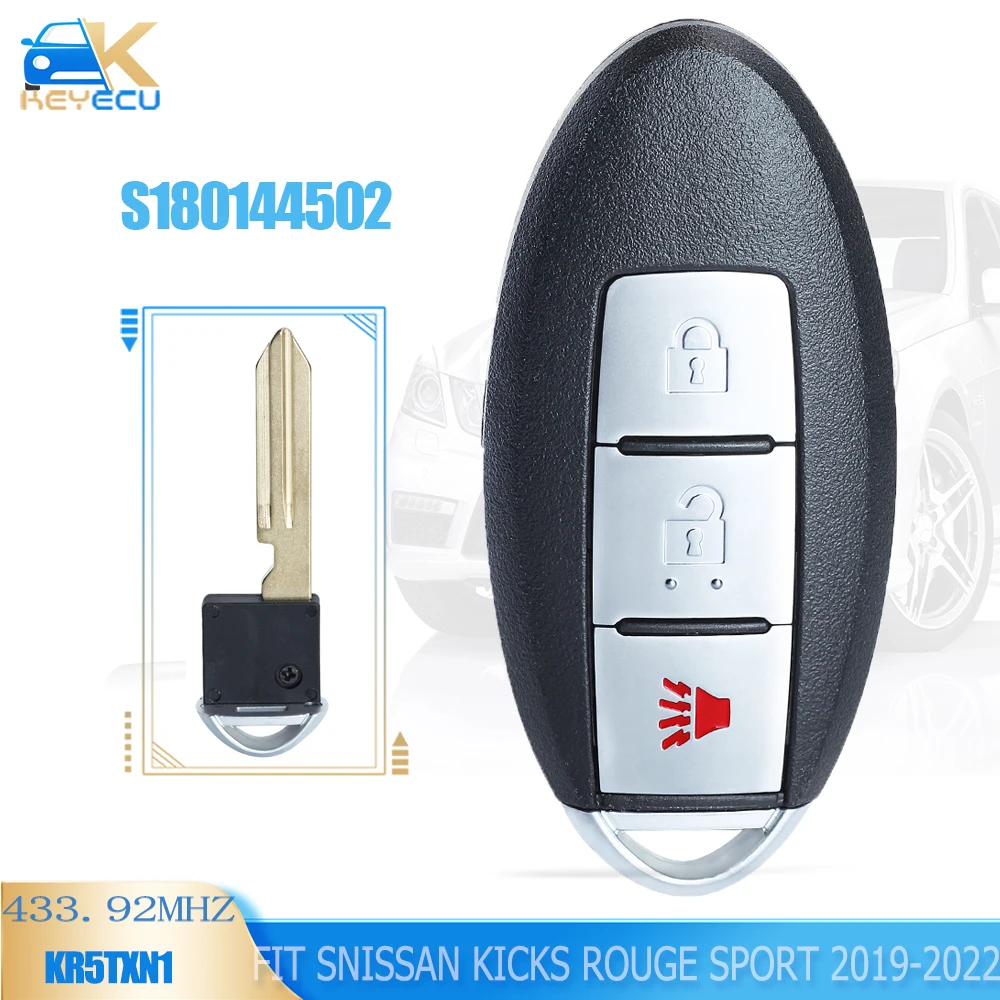 

KEYECU S180144502 Smart Remote Key Fob 433.92MHz 4A for Nissan Kicks Rouge Sport 2019 2020 2021 2022 KR5TXN1