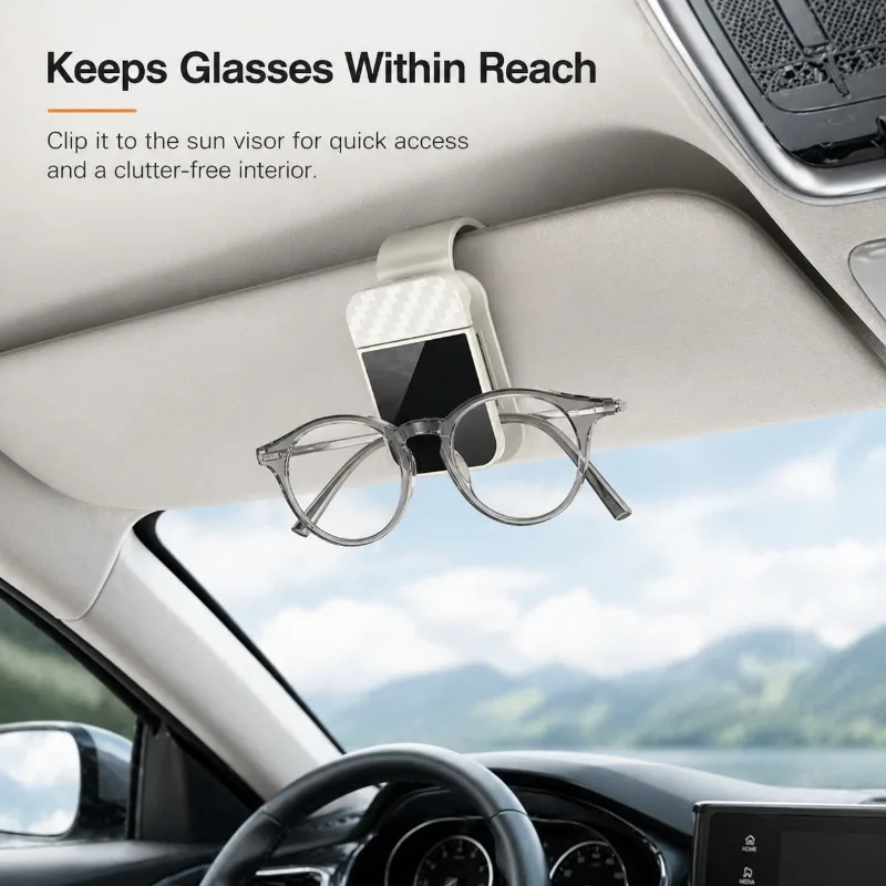 1pc Car Sunglasses Holder Clip, One-Click Open Sun Visor Eyeglass Organizer with Anti-Scratch Sponge