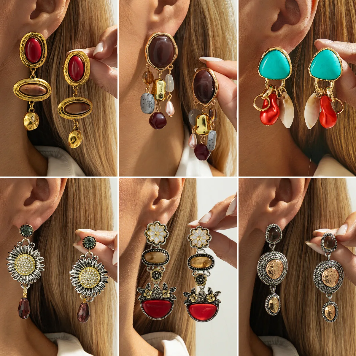 KunJoe Bohemian Colourful Acrylic Pendant Earrings for Women Vintage Geometric Tassel Drop Earrings 2026 Fashion Jewelry Gifts