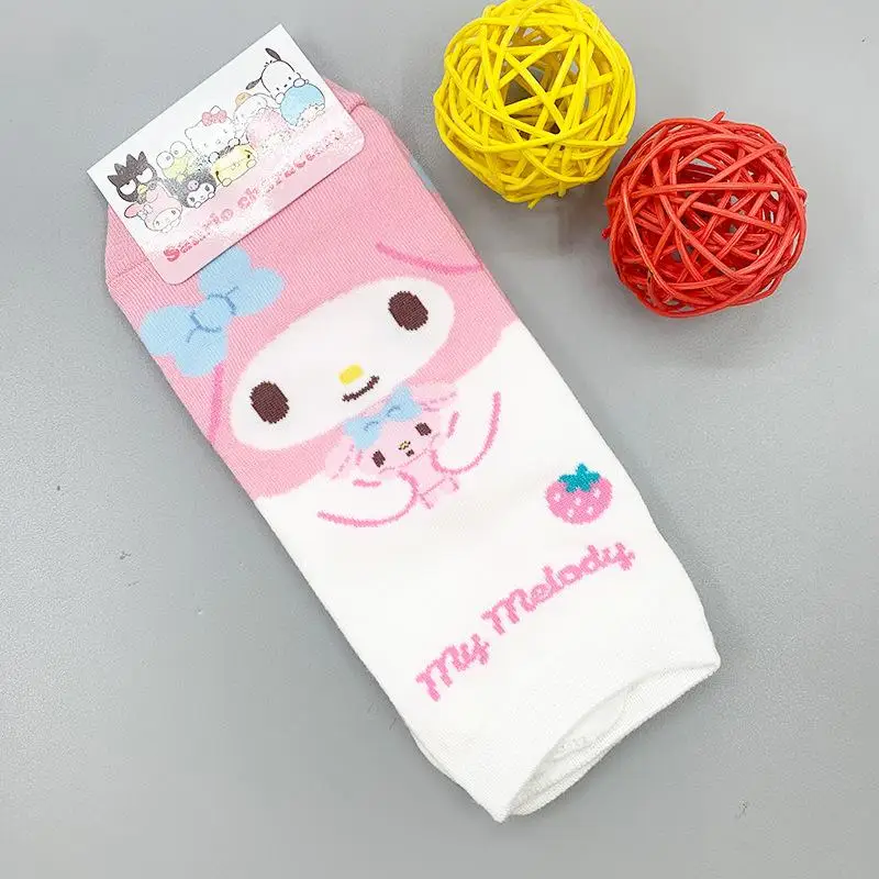 Kawaii Cute Sanrio Hellokitty Kuromi Mymelody Cinnamoroll Pochacco Pompompurin Gudetama Socks Anime Soft Cotton Gift For Girls