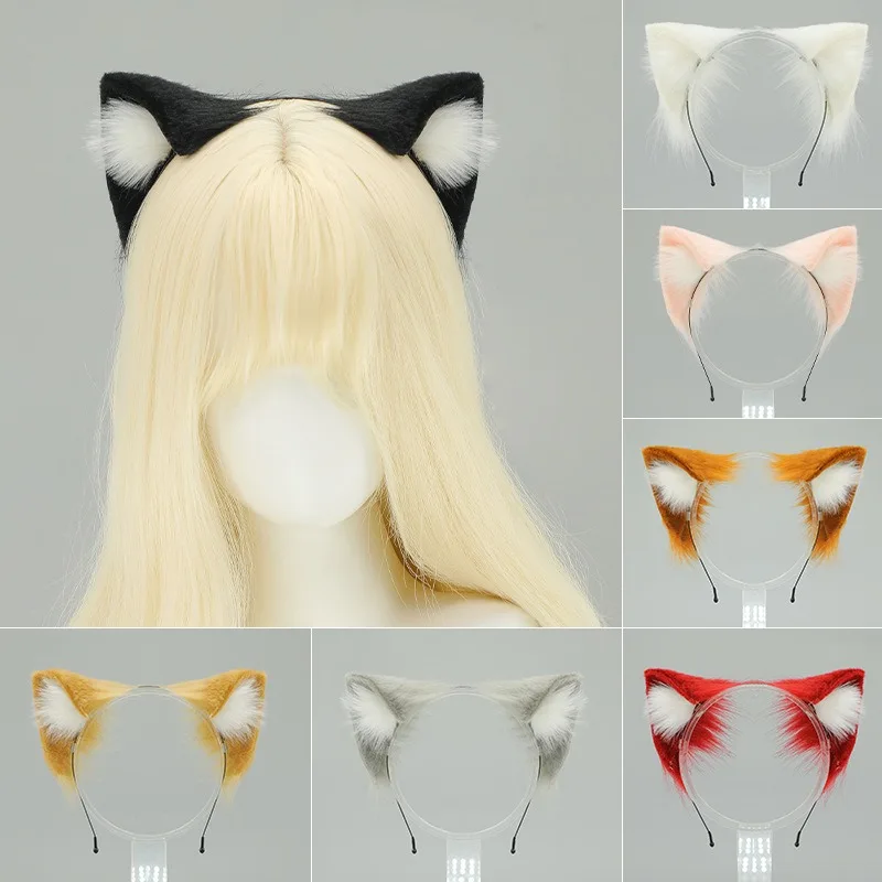 

Woman Cute Black Lolita Cat Fox Headband Headdress Plush Ears Tail Anime Girls Cosplay Props Neko Ear Kawaii Hair Accessories