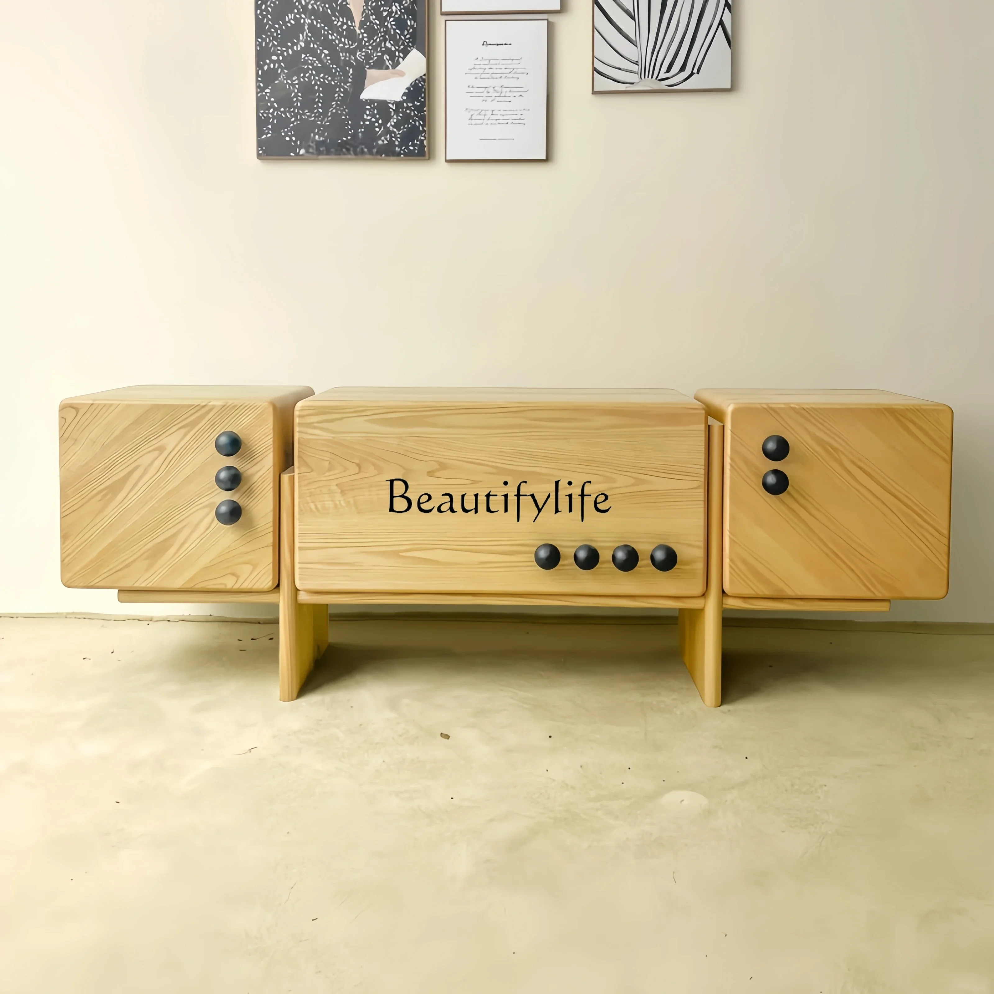 

Z.*Medieval style solid wood edge cabinet, wabi-sabi wind home hotel, homestay light luxury TV cabinet