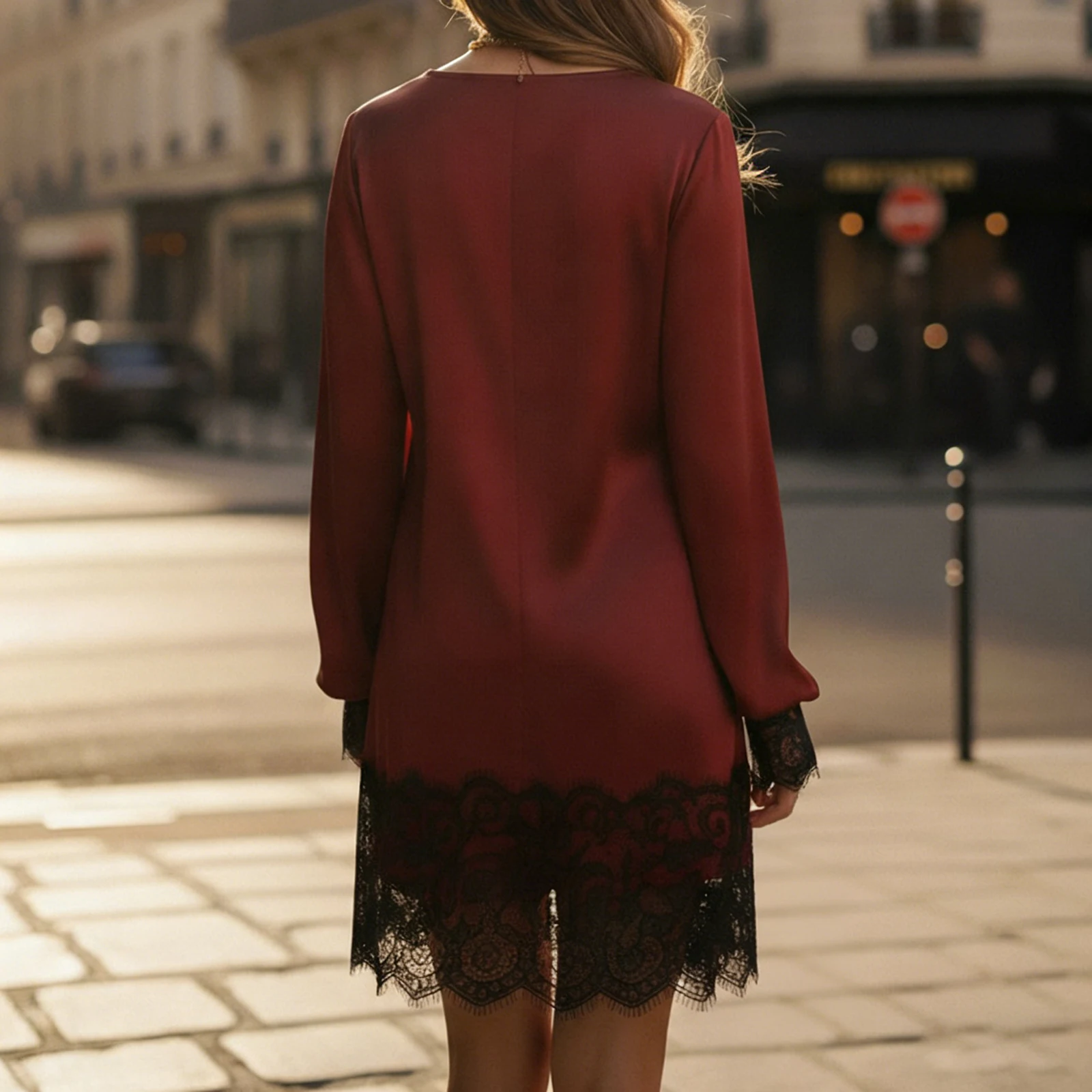 여성 우아한 시스루 플로럴 레이스 패치워크 새틴 실크 미니 드레스 긴 소매 브이넥 루즈핏 라운지웨어 짧은 드레스