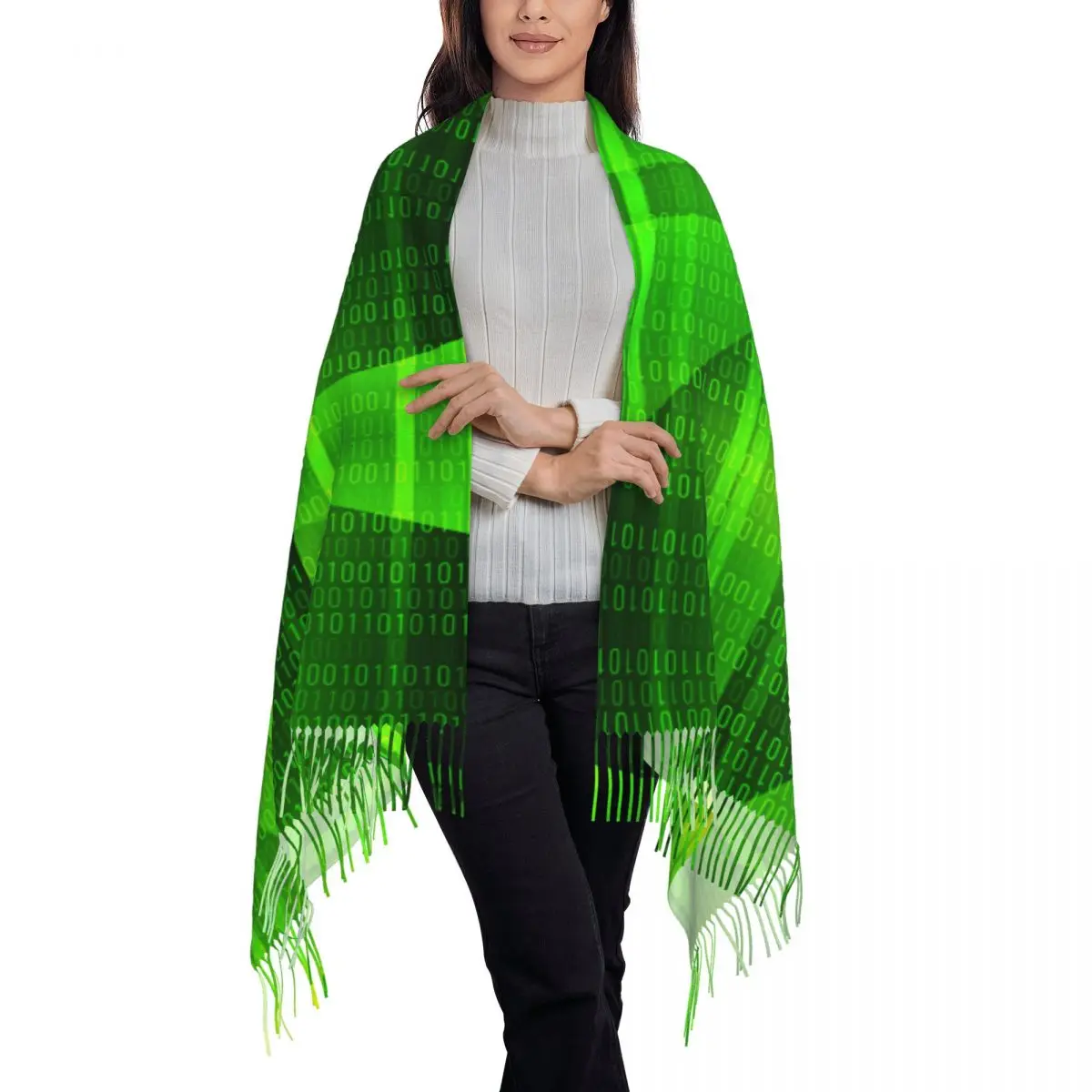 Scialle di Pashmina da donna con codice verde avvolge la sciarpa con frange sciarpa lunga e grande