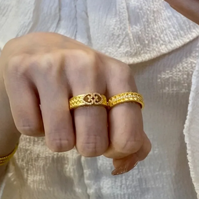 Xiaohongshu شعبية الذهب نقطة الماس القمح الأذن زهرة الحرير خاتم المرأة القانون القديم ضوء الفاخرة النبيلة المتخصصة تصميم حلقة مفتوحة