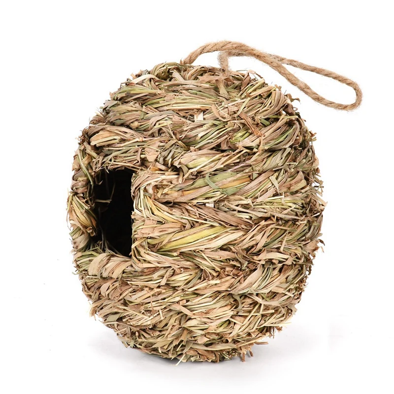 4 Pack Hanging Bird Nest House For Outside,Ball Shape,Hand Woven,Made Of Natural Grass,Perfect For Garden,Patio