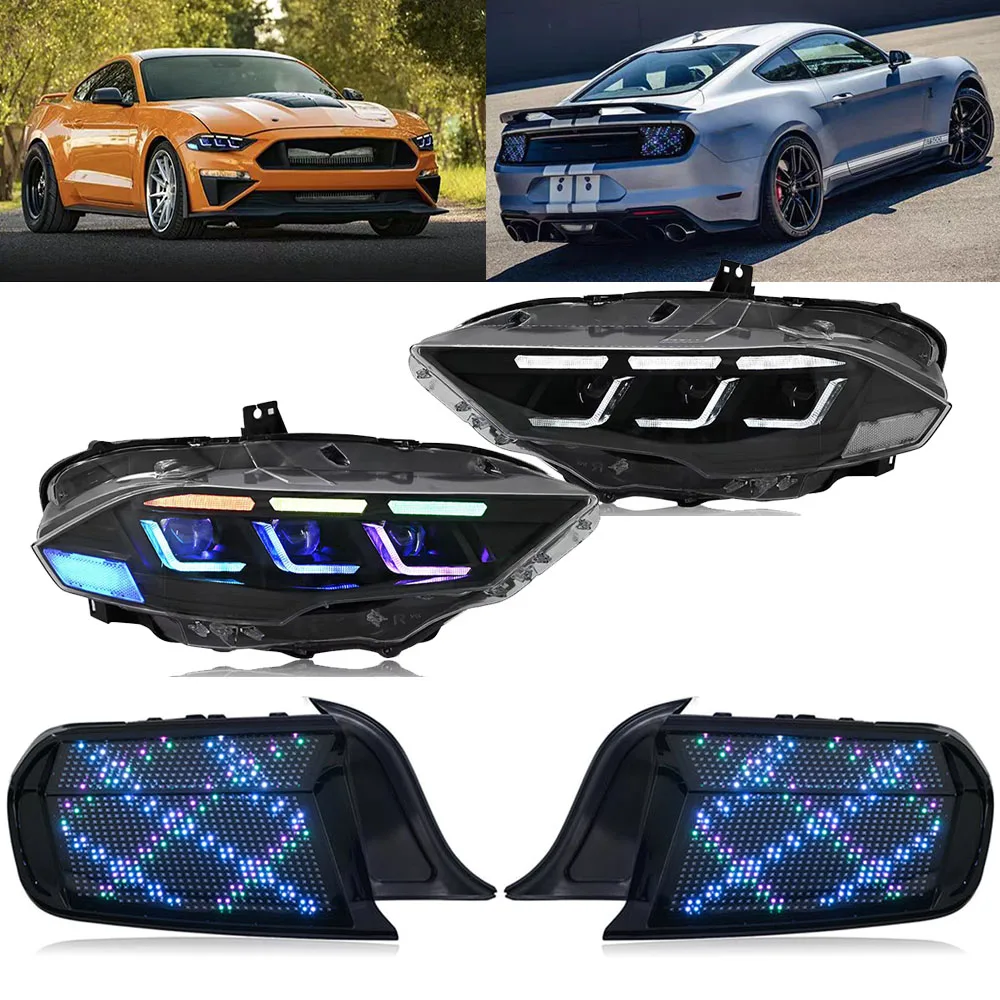 

Автомобиль для Ford Mustang RGB 2015-2023 светодиодная фара + задний фонарь светодиодный проектор налобный фонарь дневные ходовые огни аксессуары